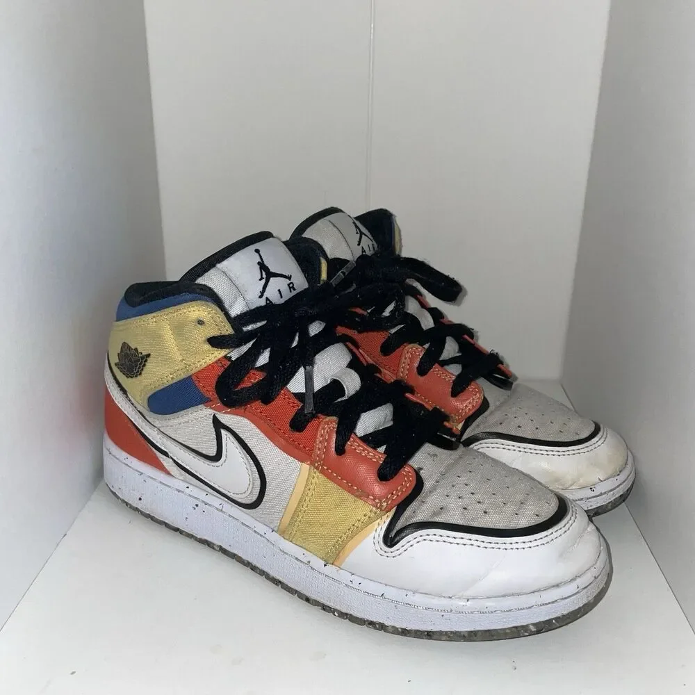 Nike Air Jordan Retro 1 Mid SE Multicolor Canvas Shoes 6.5Y Wmn 8